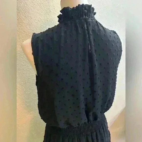 Sweet Wanderer Black Midi Ruffle Elastic Waist Sleeveless Dress Size Medium - Picture 5 of 5